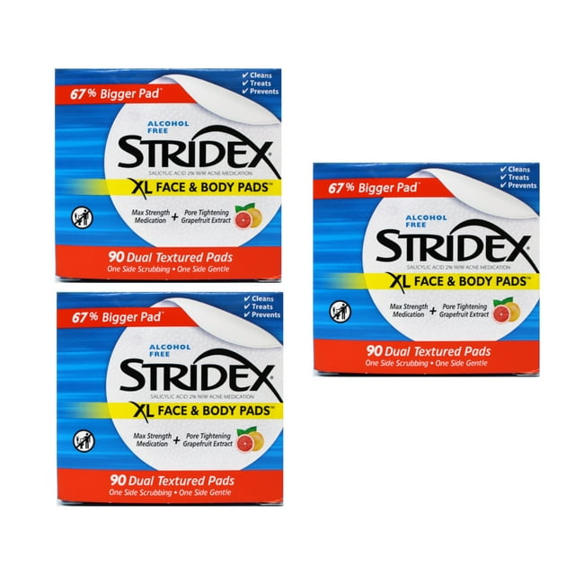 3 Pack Stridex XL Acne Pads for Face and Body with Salicylic Acid