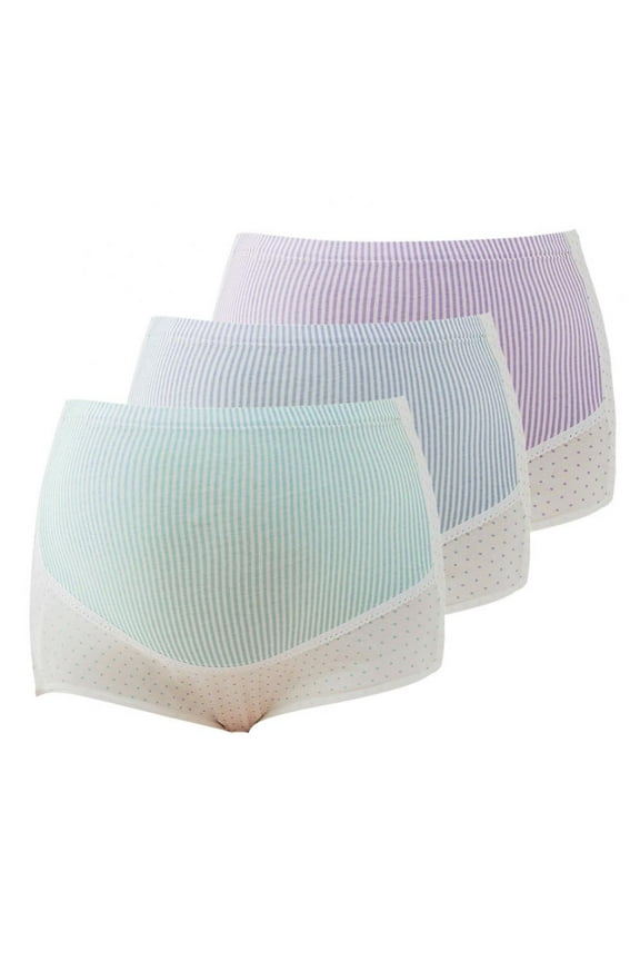3-Pack Striped High Waist Maternity Panties Over Bump Pregnancy Briefs Adjustable Waistband Belly Support Maternity Underpants