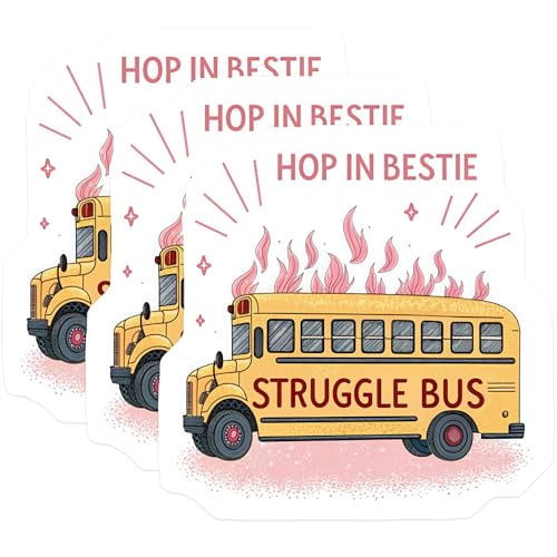 (3 Pack) Struggle Bus Decals - Hop in Bestie - Funny Bus Laptop Decals - 3 Inches On Longest Side - Easy Peel & Apply - Made in USA - 3MCS4544