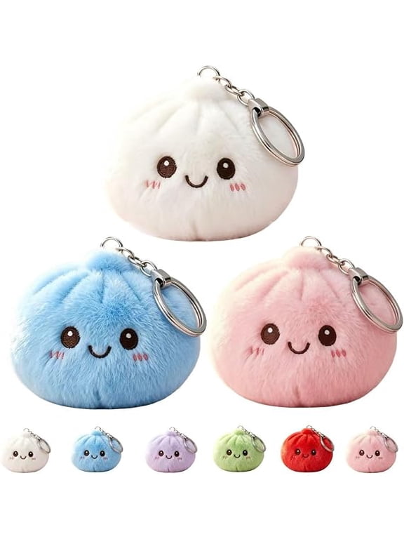 3 Pack Stuffed Dumplings Keychains, Mini Dumplings Squishy Plush Toys Kawaii Plush Key Chain Backpack Charms, Soft Fidget Keychains for Women Birthday Gifts, Party Favors, Goodie Bag Fillers