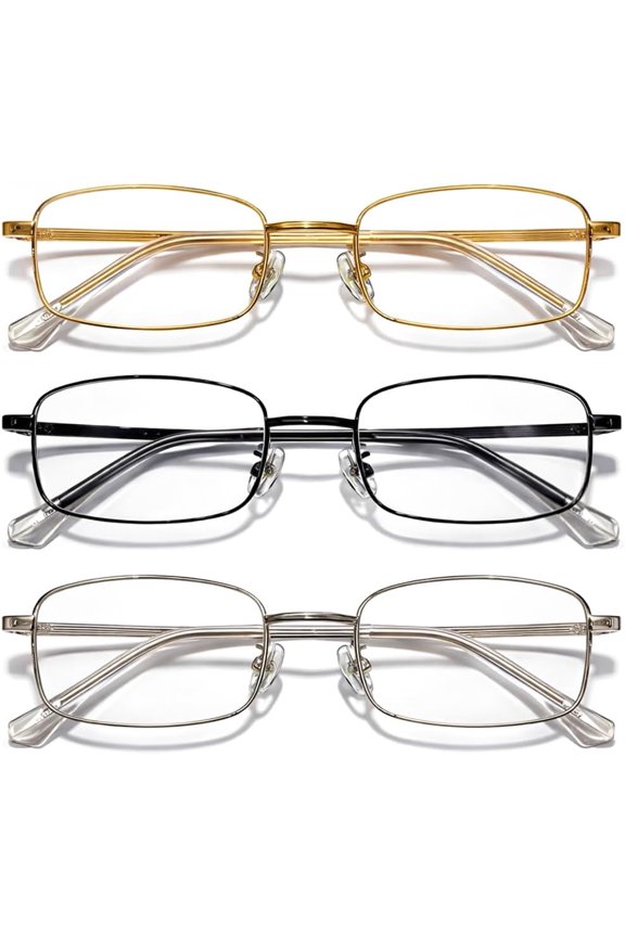 3 Pack Stylish Blue Light Glasses Women Men Rectangle Alloy Frame Computer Laptop Office