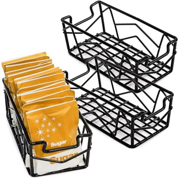 3 Pack Sugar Packet Basket, Small Sugar Packet Holder 4.9" x 2.4" x 1.8", Iron Wire Tea Bag Caddy Sweetener Packet Holder for Coffee Bar, Coffee Station Organizer, Black$$Home Decor, Kitchen, & Other