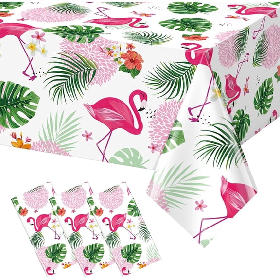 3 Pack Summer Flamingo Tablecloth Party Decorations, Hawaiian Tropical Plastic Table Cloth, Disposable Luau Table Cover for Summer Flamingo Picnic Birthday Party Supplies Decorations, 54 x 108