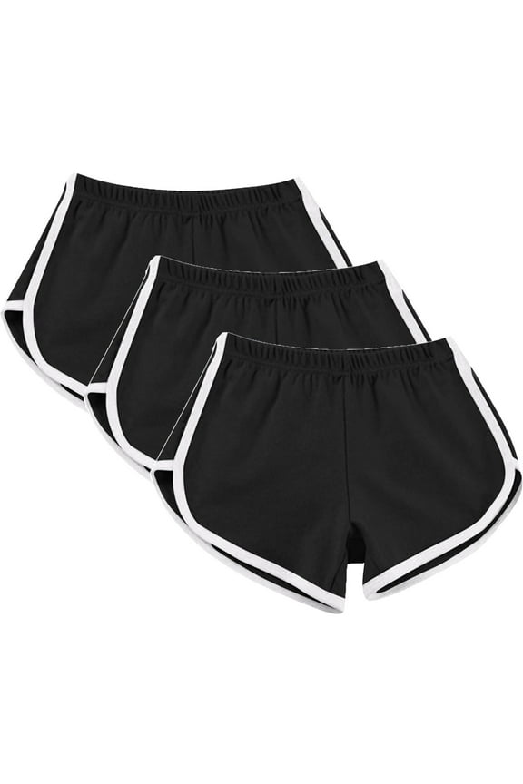 3 Pack Summer Hot Shorts for Women Elastic Waist Cotton Sports Shorts Athletic Yoga Dance Pajama Short Pants (M, Black)