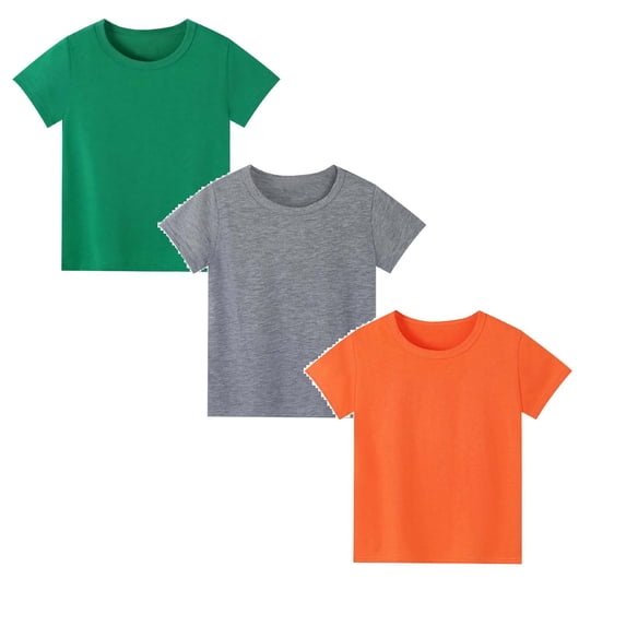 3 Pack Summer Kids Cotton T-Shirts Short Sleeve Lightweight Crew Neck Tee Basic Tops for Toddlers Boys and Girls 5-6 Years