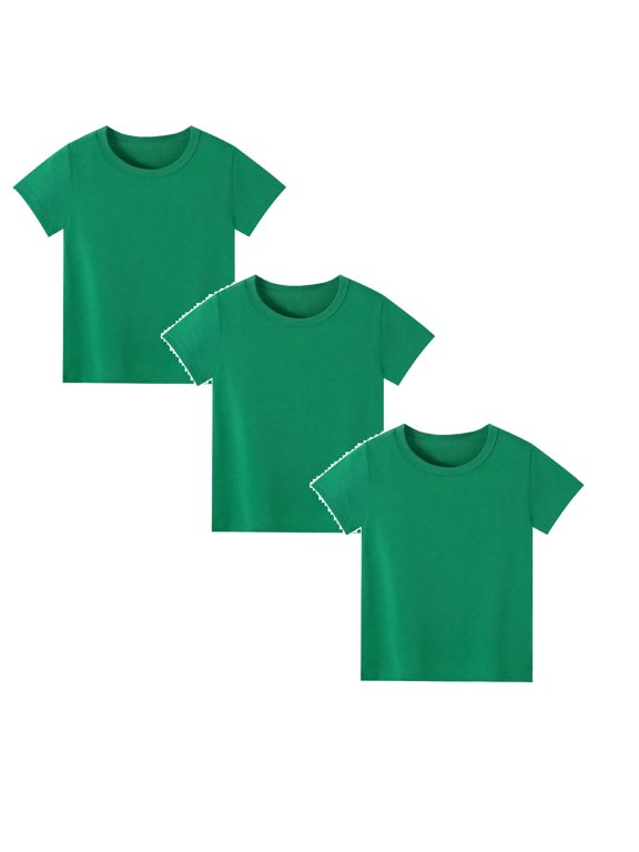 3 Pack Summer Kids Cotton T-Shirts Short Sleeve Lightweight Crew Neck Tee Basic Tops for Toddlers Boys and Girls 5-6 Years