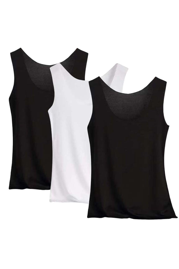 3 Pack Summer Tank Tops for Women 2026 Ice Silk Athletic Round Neck Camisole Workout Top Basic Seamless Sleeveless Undershirt Black L