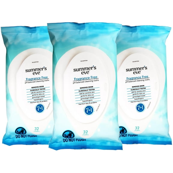 Summers Eve Fragrance Free Feminine Cleansing Wipes 32 count, - 3 Pack