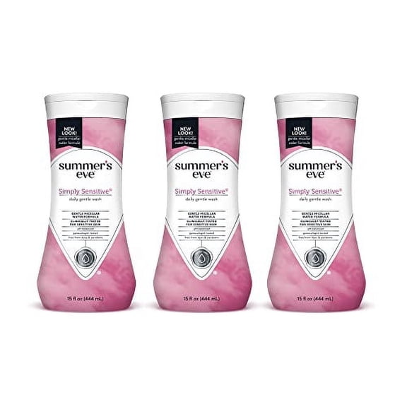 Summer's Eve Simply Sensitive ;Daily Gentle All Over Feminine Body Wash, Removes Odor, Feminine Wash pH Balanced, 15 fl oz, 3 Pack