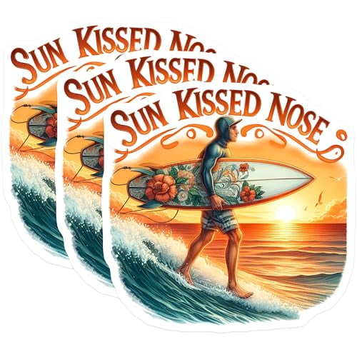 (3 Pack) Sun Kissed Nose Decals - Surfer Stickers - Ocean Vibes Stickers - 3 Inches On Longest Side - Easy Peel & Apply - Made in USA - 3MCS8071