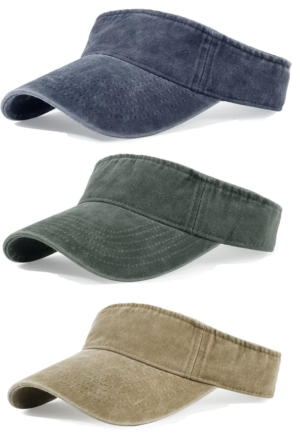 3 Pack Sun Visors for Women Men Cooling Lightweight Sports Sun Hats Adjustable Twill Cotton Run Visor