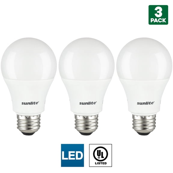 3 Pack Sunlite A19 LED Bulbs, 14 Watt (100 Watt Equivalent), 1500 Lumens, Medium (E26) Base, 3000K Warm White, UL Listed