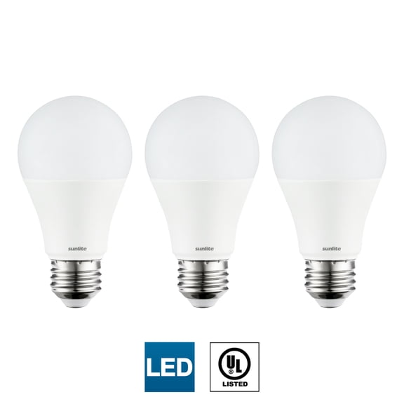 3-Pack Sunlite LED A19 Light Bulbs Non-Dimmable, 14 Watt (100 Watt Equivalent), Medium (E26) Base, 1500 Lumen 30K - Warm White