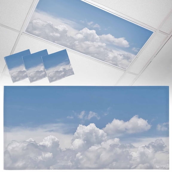 3 Pack Sunny Clouds Fluorescent Light Covers for Ceiling Lights White Gradient Sky Magnetic Ceiling Light Covers Overhead Light Filters for Office Classroom Home