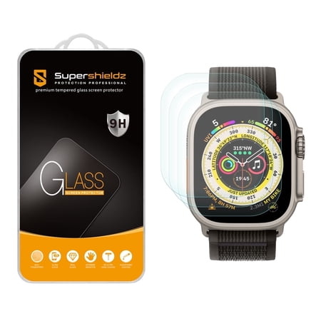 Supershieldz Designed for Apple Watch Ultra 3 (49mm)/ Watch Ultra 2 (49mm) / Watch Ultra (49mm) Tempered Glass Screen Protector, Anti Scratch, Bubble Free (3 Pack)