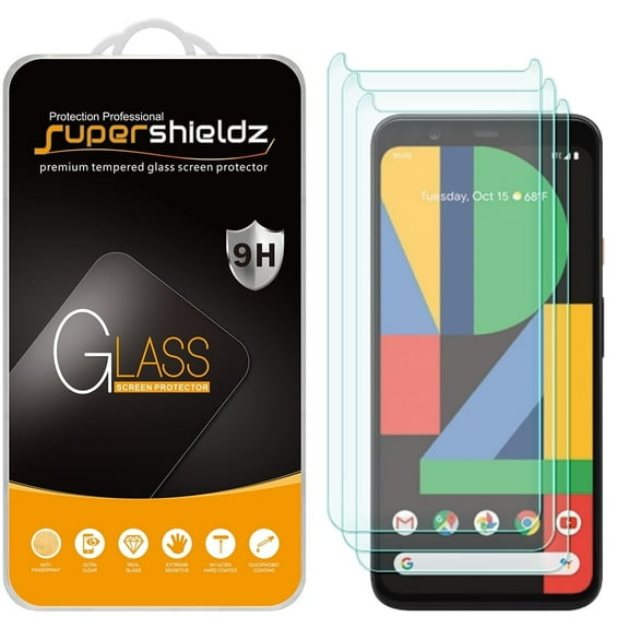 [3-Pack] Supershieldz for Google Pixel 4 Tempered Glass Screen Protector, Anti-Scratch, Anti-Fingerprint, Bubble Free