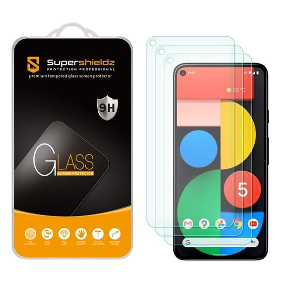 [3-Pack] Supershieldz for Google Pixel 5 Tempered Glass Screen Protector, Anti-Scratch, Anti-Fingerprint, Bubble Free