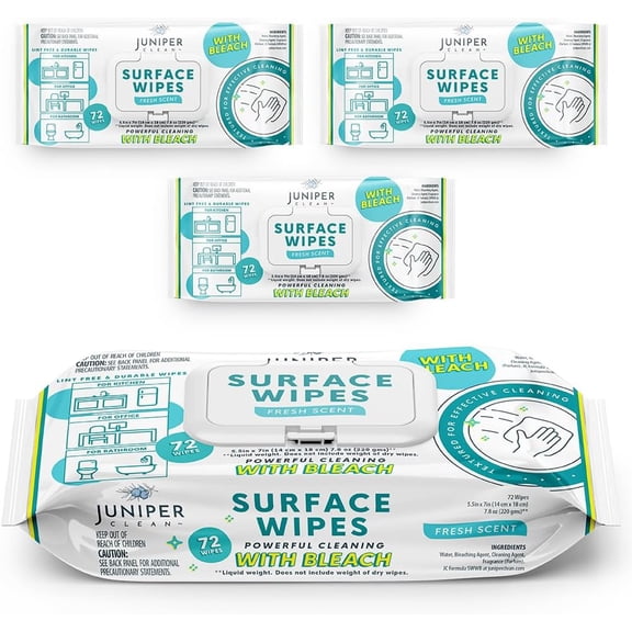 3 Pack Surface Cleaning Wipes with Bleach, All-Purpose Cleaner for Bathroom, Kitchen, Office, 216 Count Soft Flow, Fresh Scent, Lint Free & Durable