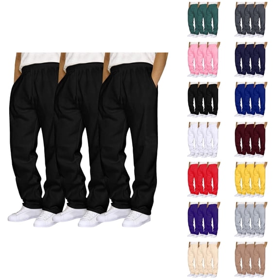 3 Pack Sweat Pants for Mens 2026 Fashion Drawstring Elastic Waist Straight Leg Casual Pants with Pockets Trousers
