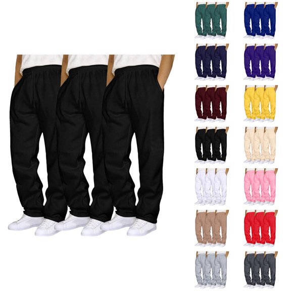3 Pack Sweat Pants for Mens 2026 Fashion Elastic Waist Drawstring Straight Leg Casual Pants with Pockets Trousers