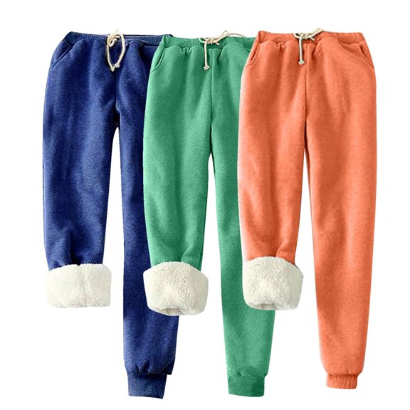 3 Pack Sweatpants For Women Casual Solid Color Velvet Sanitary Loose Home Blue Sweatpants (S)