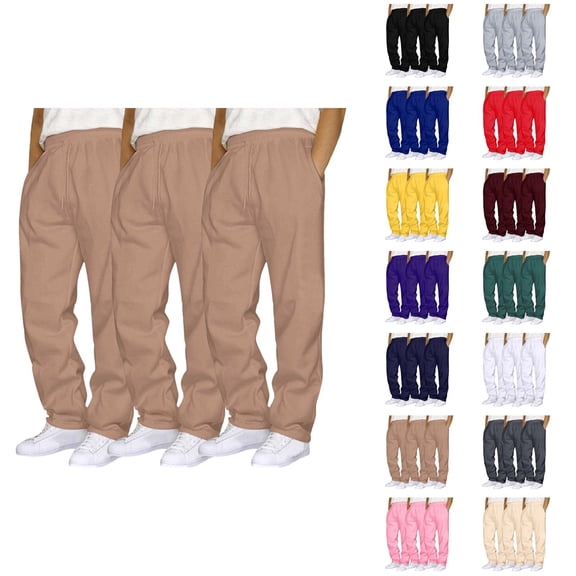 3 Pack Sweatpants for Men 2026 Fashion Elastic Waist Drawstring Straight Leg Casual Pants Trousers with Pockets