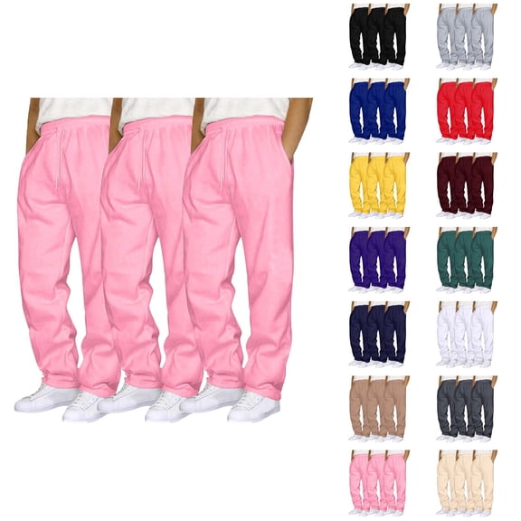 3 Pack Sweatpants for Men 2026 Fashion Elastic Waist Drawstring Straight Leg Casual Pants Trousers with Pockets