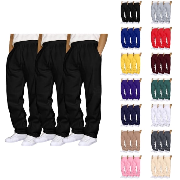 3 Pack Sweatpants for Men 2026 Fashion Elastic Waist Drawstring Straight Leg Casual Pants Trousers with Pockets
