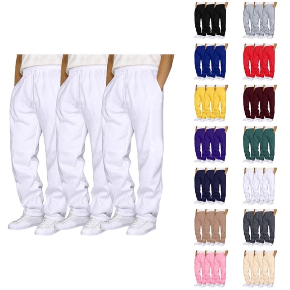 3 Pack Sweatpants for Men 2026 Fashion Elastic Waist Drawstring Straight Leg Casual Pants Trousers with Pockets