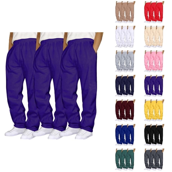 3 Pack Sweatpants for Men 2026 Trendy Drawstring Elastic Waist Straight Leg Casual Pants Trousers with Pockets