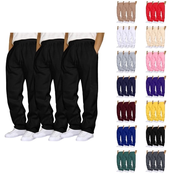3 Pack Sweatpants for Men 2026 Trendy Drawstring Elastic Waist Straight Leg Casual Pants Trousers with Pockets