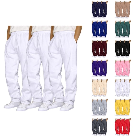 3 Pack Sweatpants for Men 2026 Trendy Elastic Waist Drawstring Straight Leg Casual Pants with Pockets Trousers