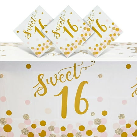 3 Pack Sweet 16 Tablecloth for Girl 16th Birthday Party Decorations (54 x 108 In)
