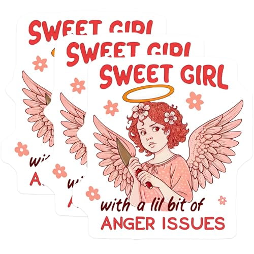 (3 Pack) Sweet Girl Anger Issues Decals - Angel Laptop Decal - Funny Sarcastic Decal - 3 Inches On Longest Side - Easy Peel & Apply - Made in USA - 3MCS4459