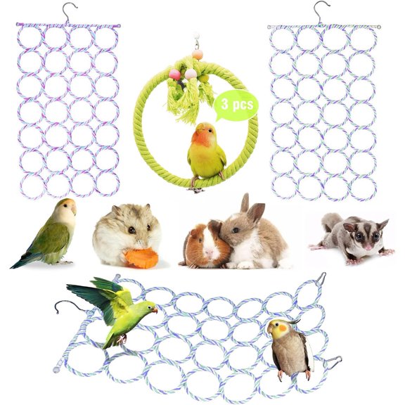 3 Pack Swing Hanging Toys,Bird Climbing Rope Net Ladders Small Medium Pet Activity Toy Suitable for Parakeet,Cockatiel,Cockatoo,Hamster,Rat,Ferret(Random Color)
