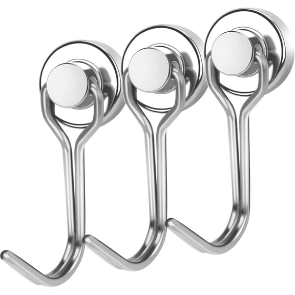 3 Pack Swivel Swing Magnetic Hooks 30LB Heavy Duty Neodymium Magnet Hook for Refrigerator Cruise Cabin 2.36" Silver