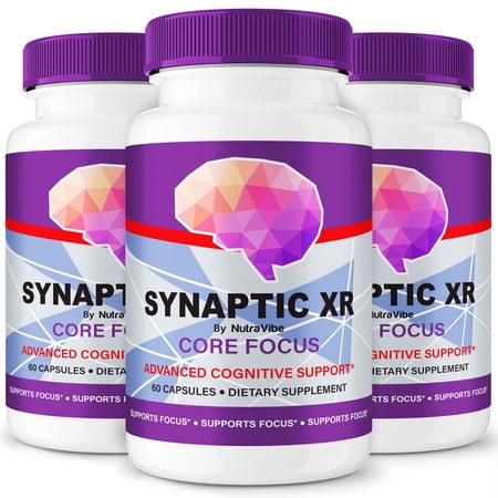 (3 Pack) Synaptic XR Core Focus, Think Faster Be Smarter with SynapticXR, Maximum Strength Formula for Overall Cognitive Health, All Natural Brain Supplement, Reviews (180 Capsules)