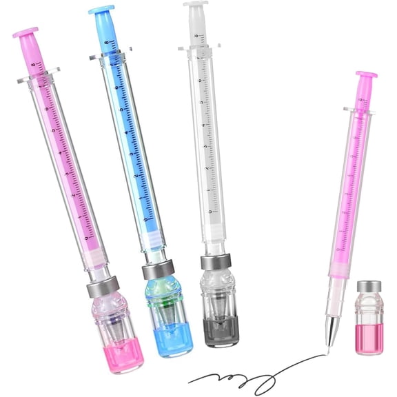 3 Pack Syringe Shaped Gel Pens (Random Color), 2026 New Creative Syringe Shaped Gel Black Ink Pens for Fun, Nurse Accessories Work Supplies, Ballpoint Pens for Adult