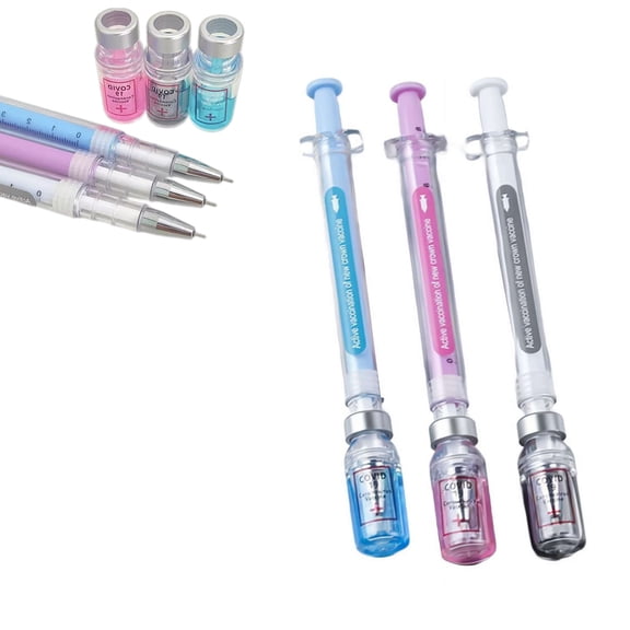 3 Pack Of Syringe Shaped Ink Pens, 2026 New Creative Syringe Shaped Gel Ink Pens for Funny, Nurse Accessories for Work and Nursing School Supplies, Office Party Favors