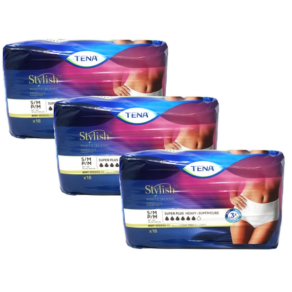 3 Pack - TENA Super Plus Heavy Absorbency Incontinence Underwear for Women, Small/Medium, 18 Count