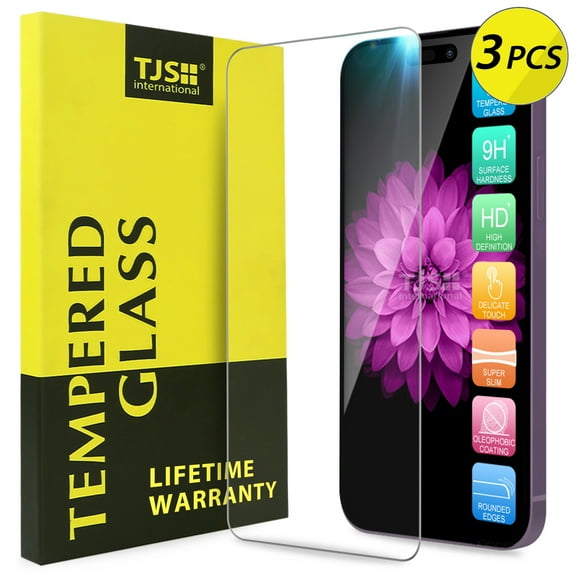 3-Pack TJS for Apple iPhone 14 Plus/iPhone 14 Pro Max [Screen Coverage][Tempered Glass] Case Friendly Screen Protector Anti-Fingerprint, Bubble Free, Anti-Scratch, Shatterproof (Clear)