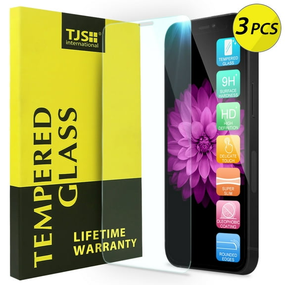 [3-Pack] TJS Compatible for Apple iPhone 12 Pro Max [Screen Coverage][Tempered Glass] Case Friendly Screen Protector Anti-Fingerprint, Bubble Free, Anti-Scratch, Shatterproof (Clear)