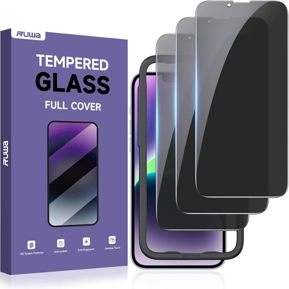 3-Pack TJS for iPhone 13/13 Pro/14 Screen Protector [6.1 Inch] Display Tempered Glass Film Easy Installation Frame, Ultra HD, 9H Hardness, Scratch Resistant, Case Friendly, Full Coverage (Privacy)