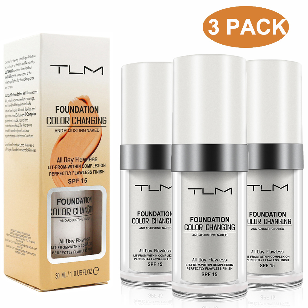 3 Pack TLM Color Changing Foundation, All Day Flawless Finish Liquid Base Makeup Nude Face Concealer Cover Cream SPF 15 - image 1 of 8