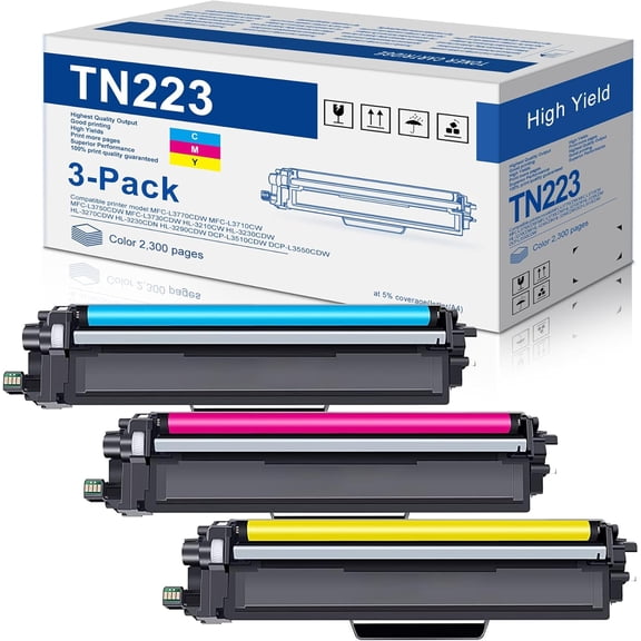 3 Pack TN-223 TN223 C/M/Y Toner Cartridge Compatible TN223 TN223C TN223M TN223Y Toner Cartridge Set Replacement for Brother MFC-L3770CDW MFC-L3710CW MFC-L3750CDW HL-3230CDW HL-3290CDW Printer