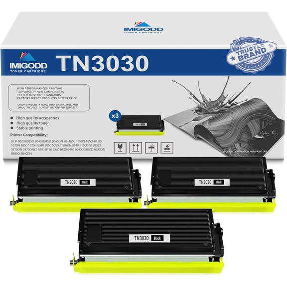 3-Pack TN3030 Black Toner Cartridge Replacement for Brother High Capacity 8,000 Pages with DCP-8020 8025D 8040 8045D 8045DN,HL-1650 1650N 1650NPLUS 1670N 1850 1870n 5040 5050 5050LT 5070N 5140 Printe