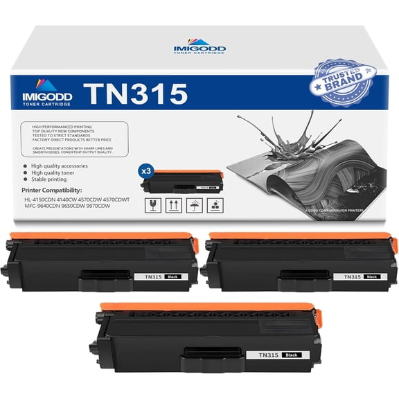3-Pack TN315 Black Toner Cartridge Replacement for Brother High Capacity 6,500 Pages with HL-4150CDN 4140CW 4570CDW 4570CDWT MFC-9640CDN 9650CDW 9970CDW Printer