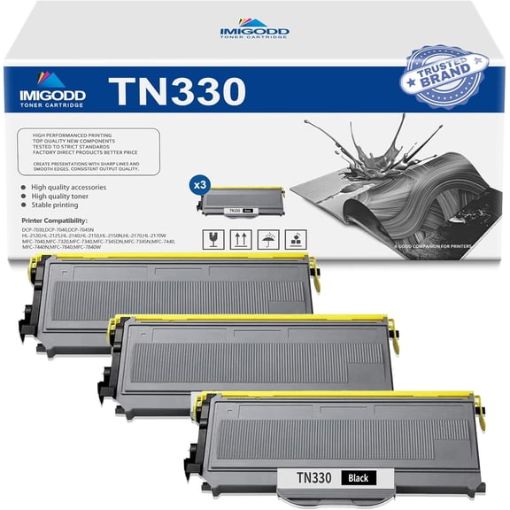 3-Pack TN330 Black Toner Cartridge Replacement for Brother High Capacity 3,000 Pages with DCP-7030 7040 7045N HL-2120 2125 2140 2150 2150N 2170 2170W MFC-7040 7340 7345DN 7345N 7440 7440N 7840 Printe