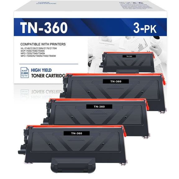 3-Pack TN360 Toner Cartridges Compatible for Brother TN360 TN-360 TN 360 TN330 TN-330 Printer Ink Black