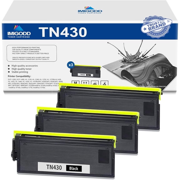 3-Pack TN430 Black Toner Cartridge Replacement for Brother High Capacity 4,000 pages with DCP-1200 1400 HL-1230 1240 1250 1270N 1430 1435 1440 1450 1470N MFC-8300 8500 8600 8700 9600 9650 9660 Printe